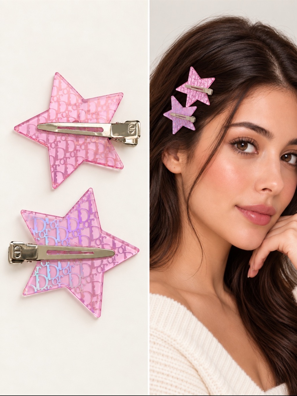 Dior beauty Pink Iridescent Star Hair Clips - Set of 2